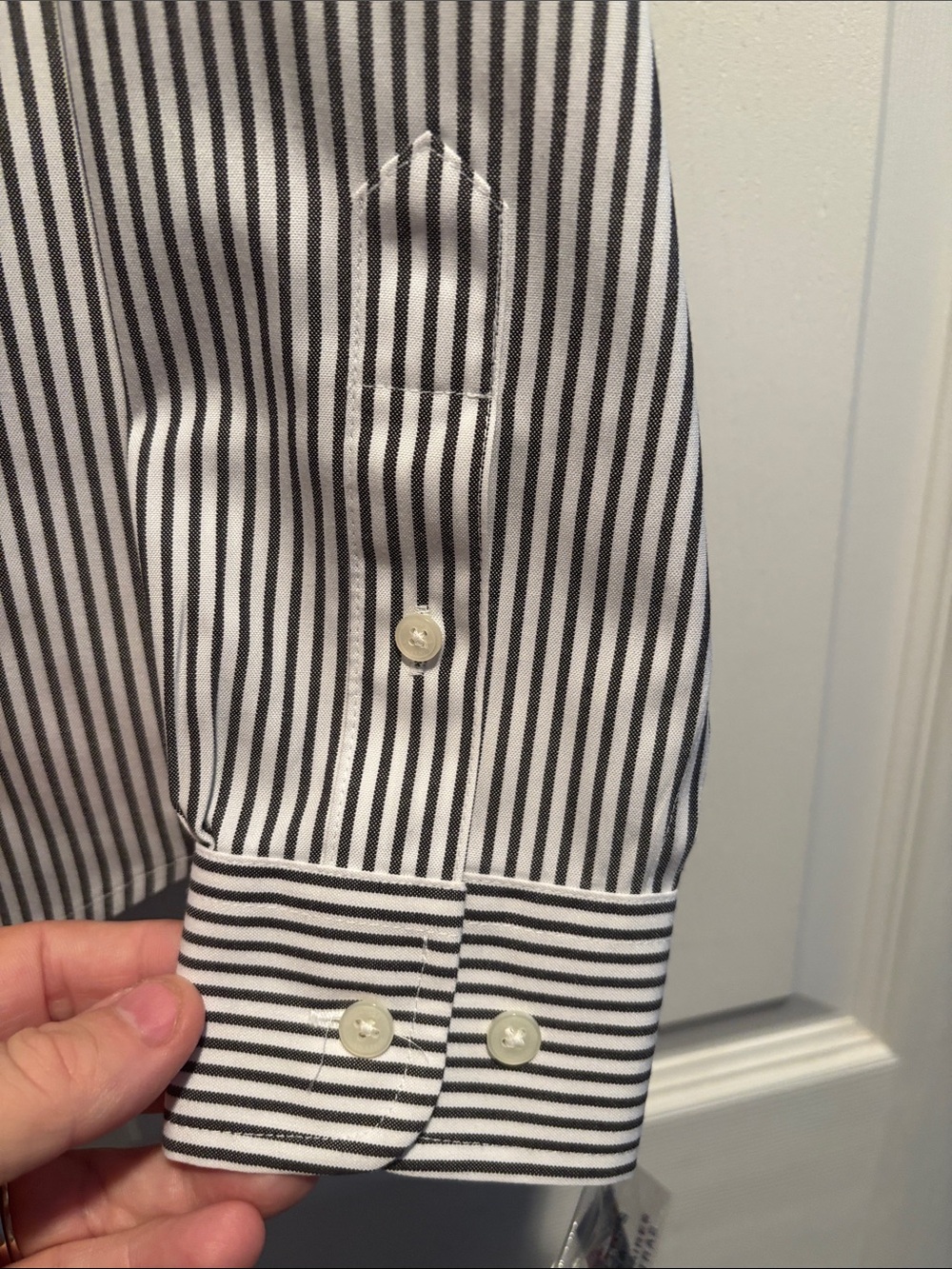 Jones New York Men’s White and Gray Vertical Stripe Dress Shirt - Picture 3 of 4